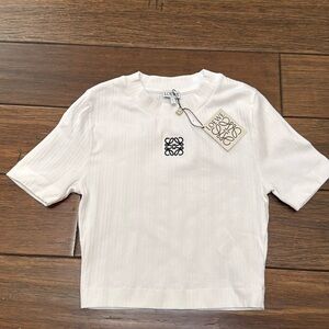 Anagram cropped embroidered ribbed
cotton T-shirt - white - x small